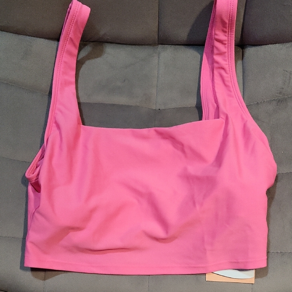 Pink Square Neck Swim Top.